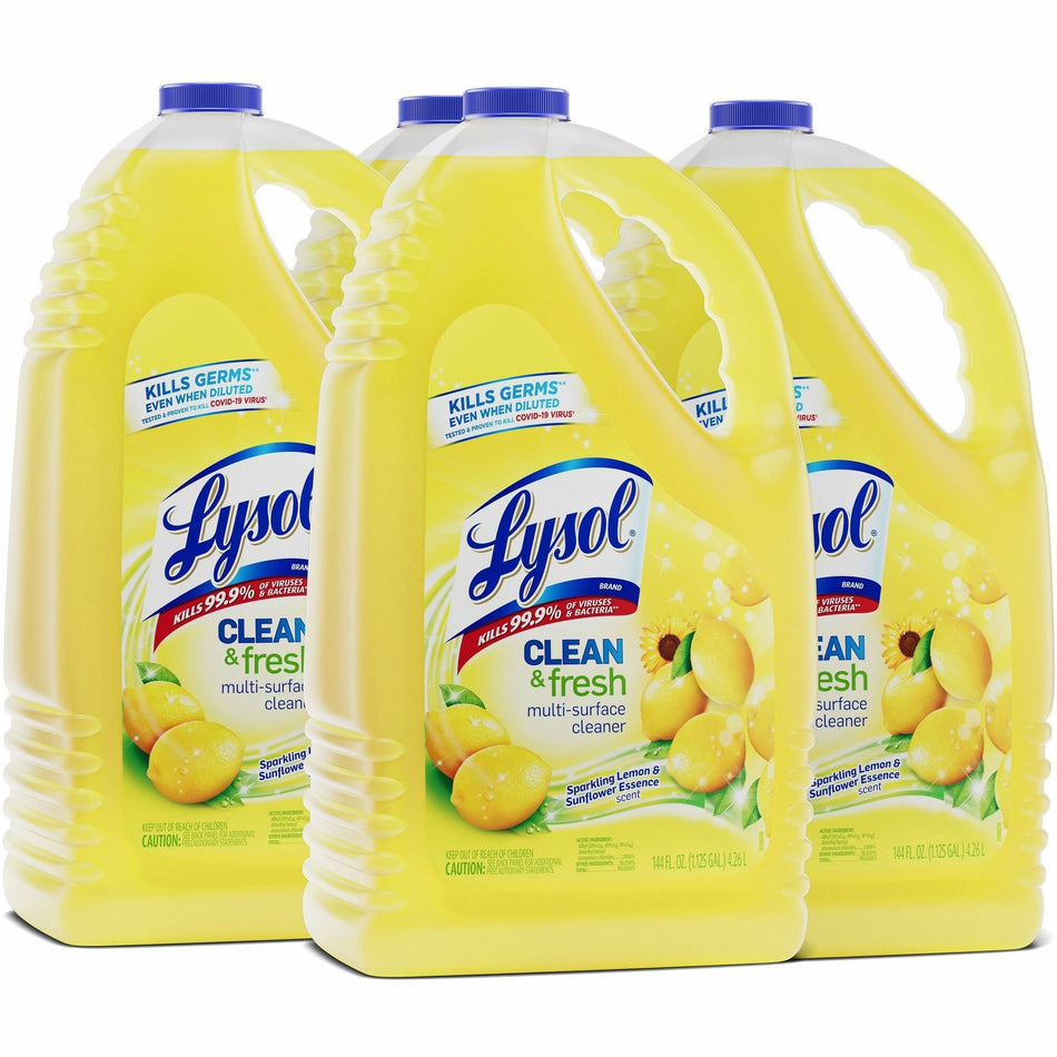 Lysol Clean/Fresh Lemon Cleaner - For Multi Surface - 144 fl oz (4.5 quart) - Clean & Fresh Lemon Scent - Recommended For: Stain Remover - Disinfectant, Long Lasting, Antibacterial - Yellow - 4 / Carton