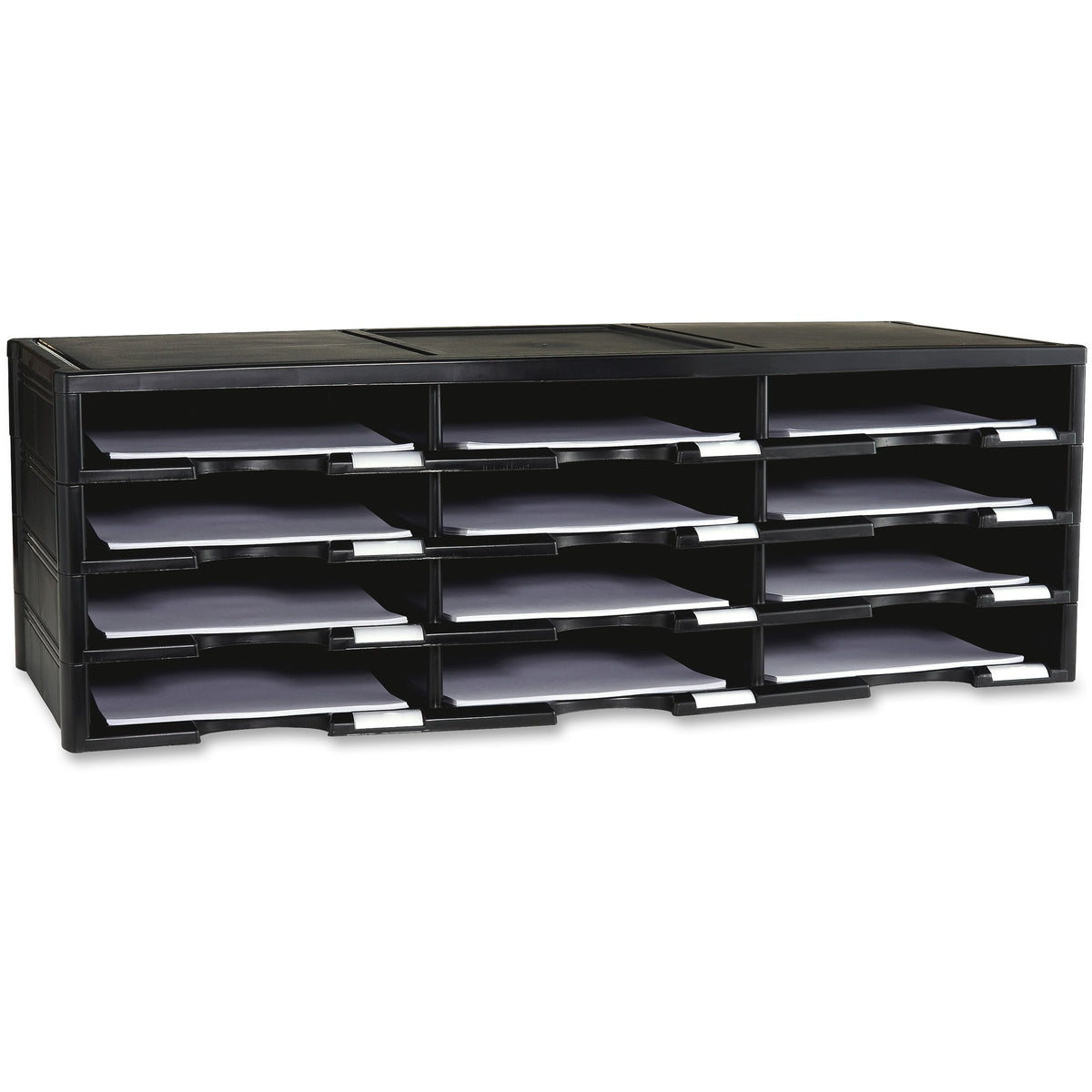 Storex 12-compartment Organizer - 6000 x Sheet - 12 Compartment(s) - Compartment Size : 9.50" x 12" - 10.50" Height x 14.13" Width31.38" Length - 100% Recycled - Black - Polystyrene - 1 Each