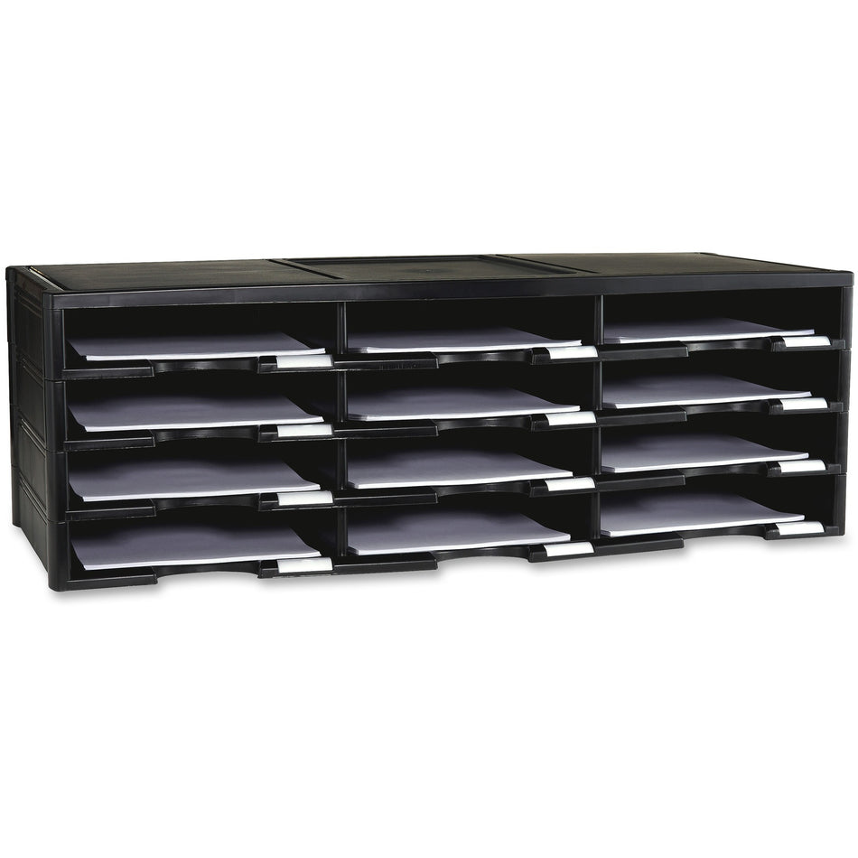 Storex 12-compartment Organizer - 6000 x Sheet - 12 Compartment(s) - Compartment Size : 9.50" x 12" - 10.50" Height x 14.13" Width31.38" Length - 100% Recycled - Black - Polystyrene - 1 Each