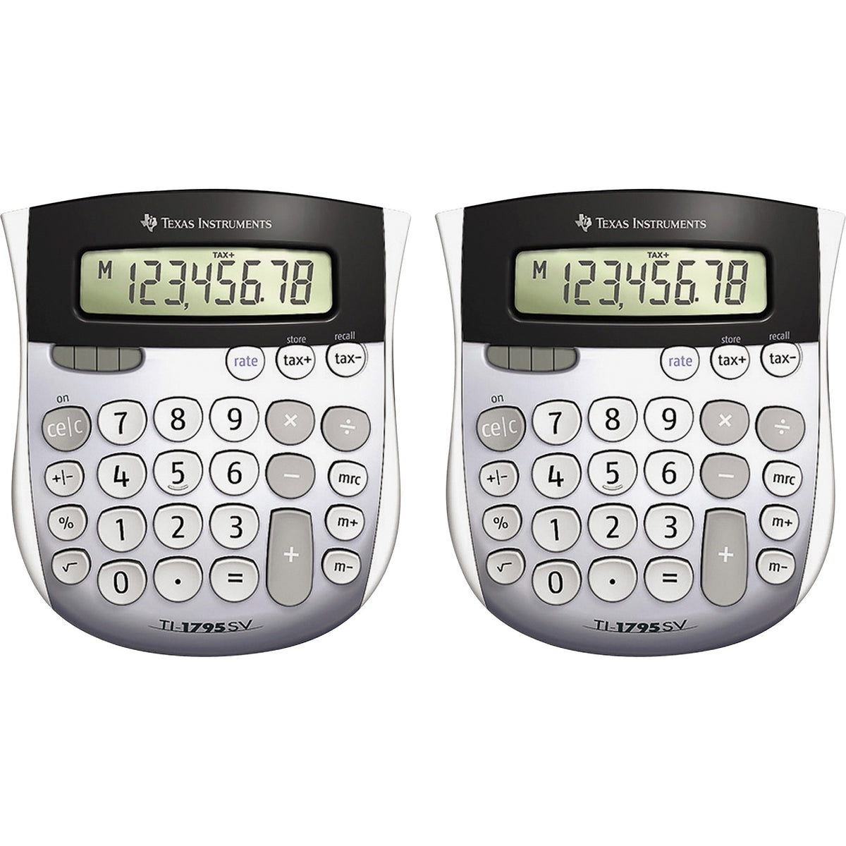 Texas Instruments TI-1795SV SuperView Calculators - Dual Power, Angled Display, Sign Change - 8 Digits - LCD - Battery/Solar Powered - 1" Height x 4.3" Width x 5.1" Length - Gray - 2 / Bundle