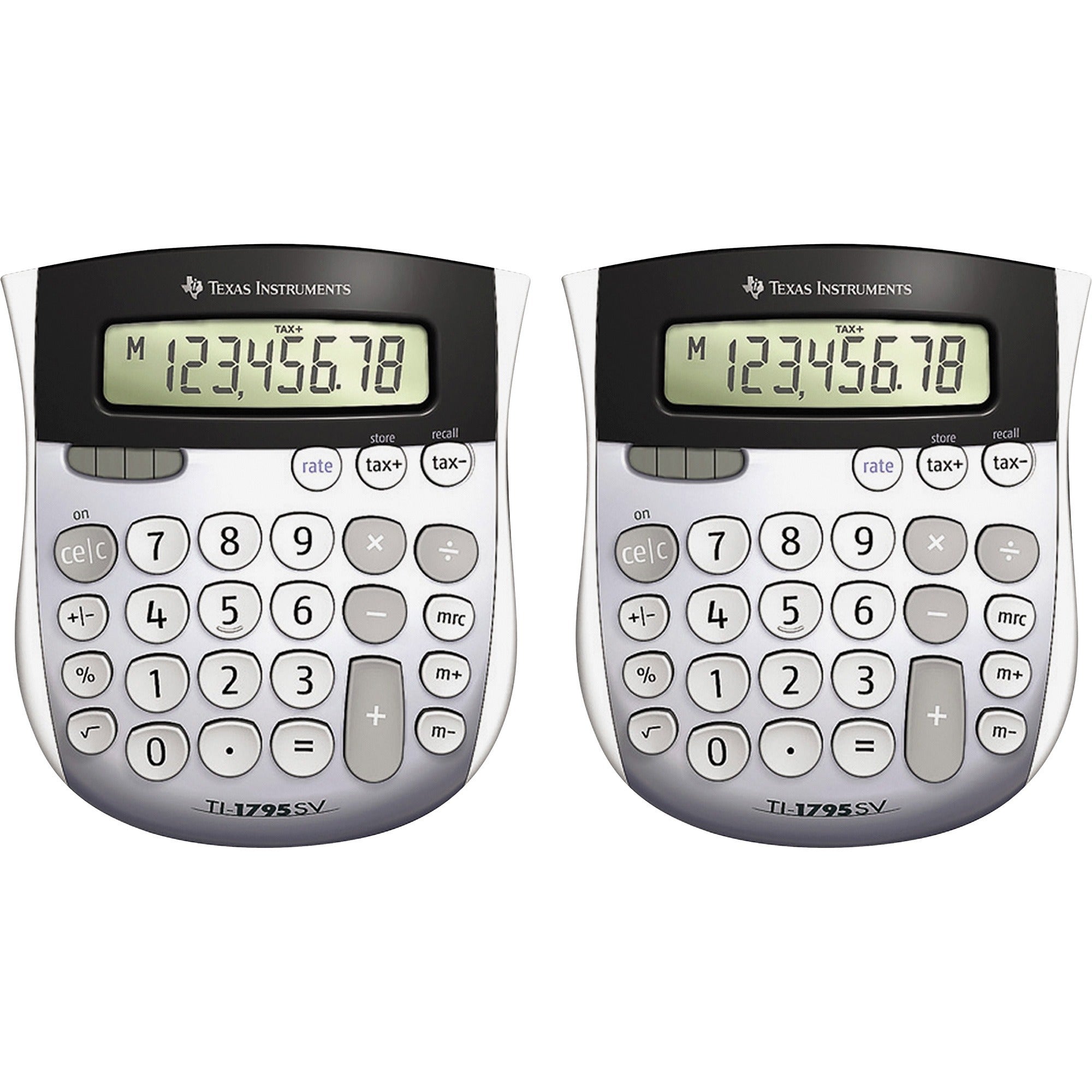 Texas Instruments TI-1795SV SuperView Calculators - Dual Power, Angled Display, Sign Change - 8 Digits - LCD - Battery/Solar Powered - 1" Height x 4.3" Width x 5.1" Length - Gray - 2 / Bundle