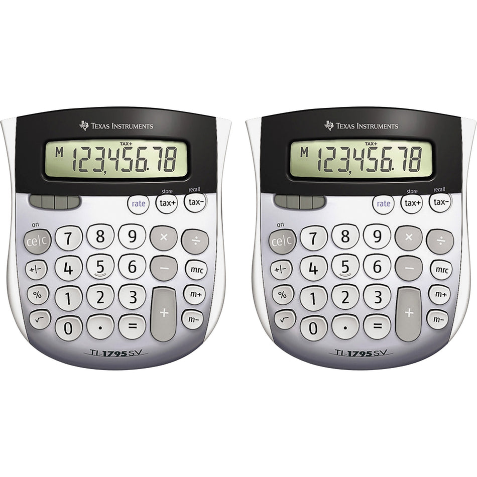 Texas Instruments TI-1795SV SuperView Calculators - Dual Power, Angled Display, Sign Change - 8 Digits - LCD - Battery/Solar Powered - 1" Height x 4.3" Width x 5.1" Length - Gray - 2 / Bundle