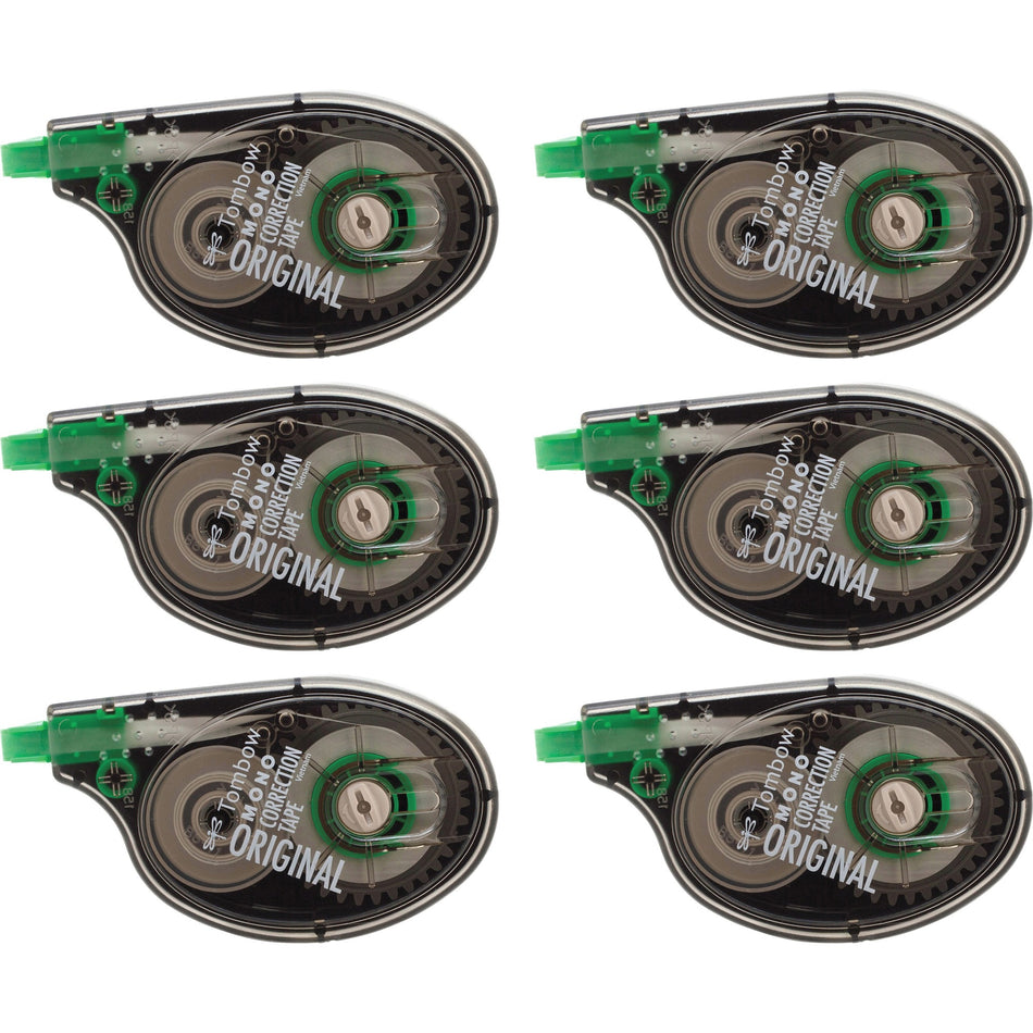 Tombow Original Mono Correction Tape - 0.16" Tape Width x 32.81 ft Tape Length - 1 Line(s) - White Tape - Ergonomic Dispenser - Non-refillable - White - 6 / Box