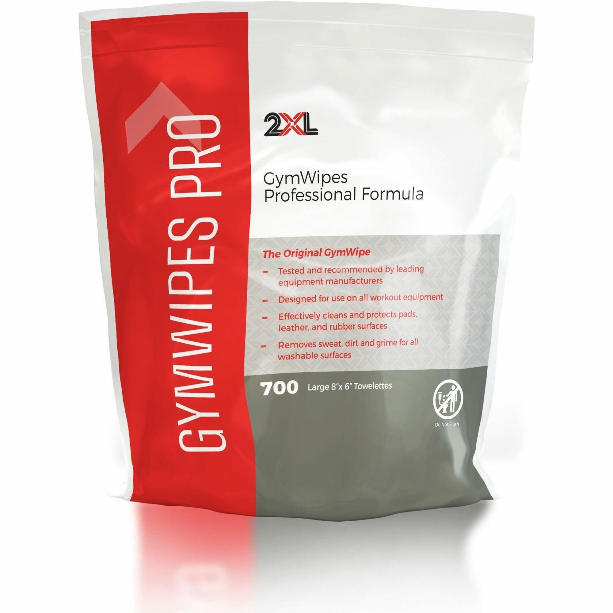 2XL GymWipes Professional Towelettes Bucket Refill - 8" Length x 6" Width - Bleach-free, Non-alcohol, Hygienic, Disinfectant, Phenol-free, Quick Drying - White - 700/Pack - 4 / Carton