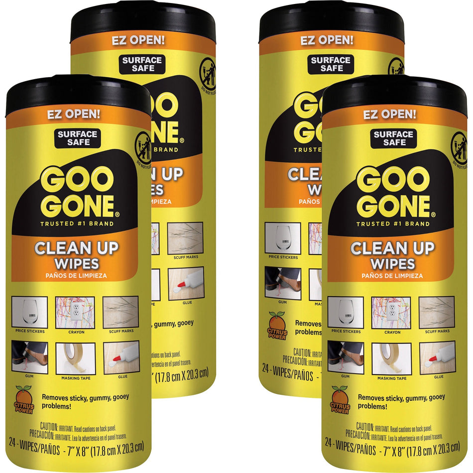 Goo Gone Tough Task Wipes - Disposable, Non-abrasive - White - 24/Tub - 4 / Carton
