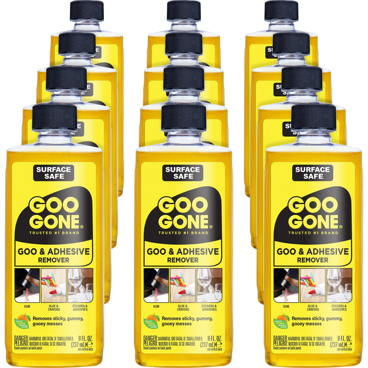 Goo Gone Gum/Glue Remover - For Multipurpose - 8 fl oz (0.3 quart) - Citrus Scent - Recommended For: Grease Remover - Easy to Use - Orange - 12 / Carton