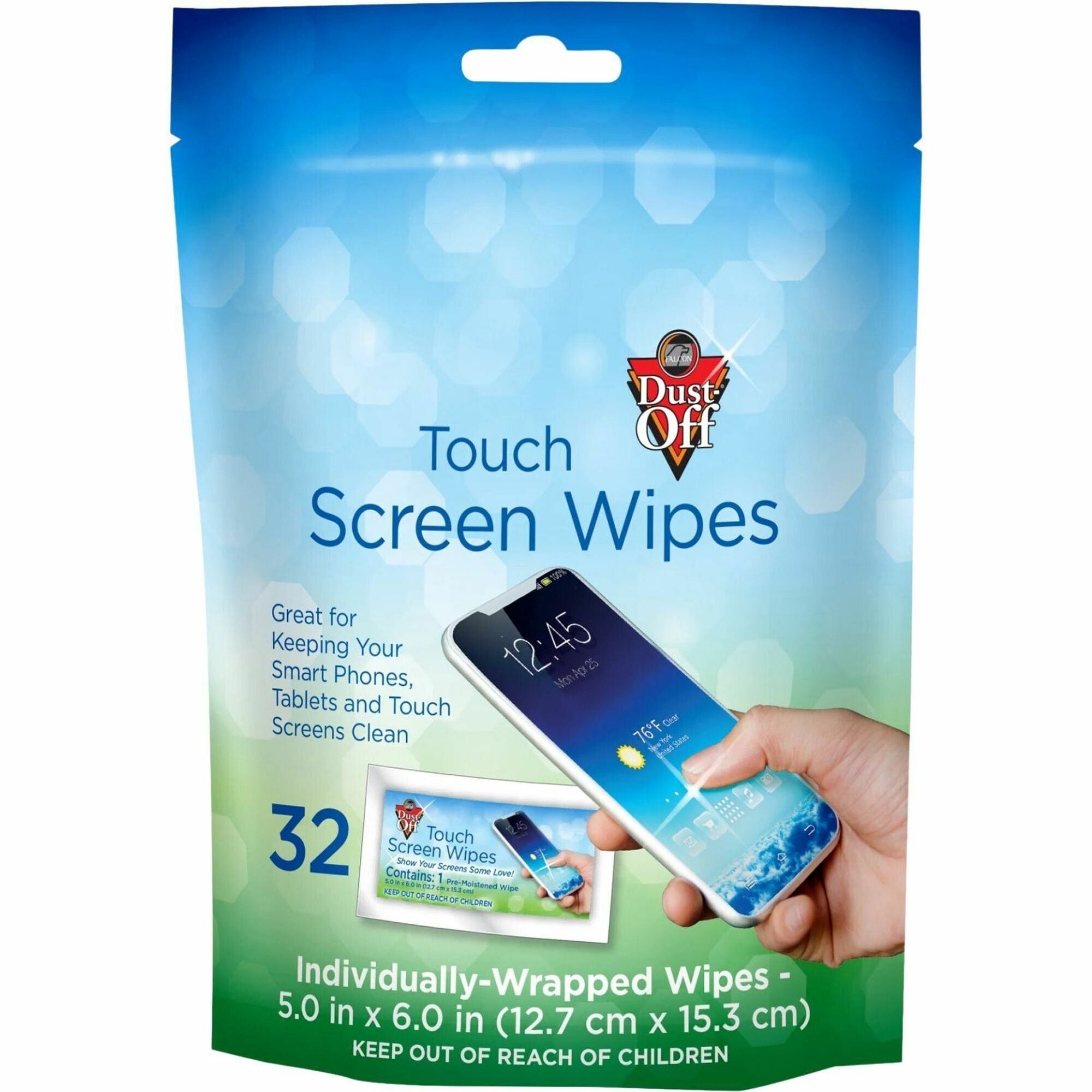 Dust-Off Electronics Screen Wipes - DTSW32 - For Multipurpose - BluePouch - 32 / Pack