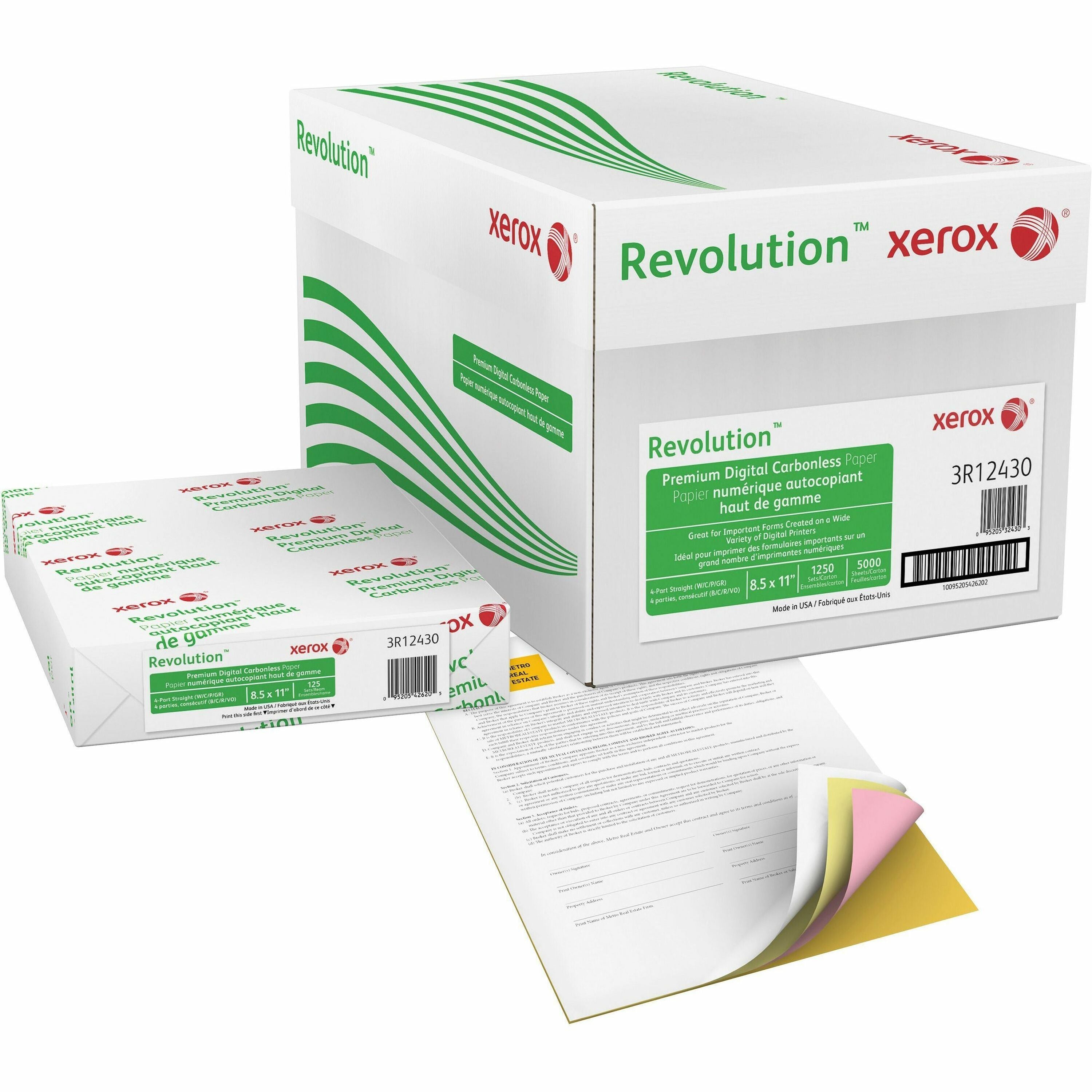 Xerox Revolution Premium Digital Carbonless Paper - Letter - 8 1/2" x 11" - Sustainable Forestry Initiative (SFI) - Capsule Control Coating - White - 1250 / Carton