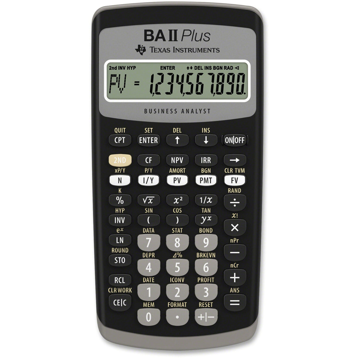Texas Instruments BA-II Plus Advance Financial Calculator - Power OFF Memory Protection - 1 Line(s) - 10 Digits - LCD - Battery Powered - 1 x Button Cell - 0.6" Height x 3" Width x 6" Depth - Dark Gray - 1 Each