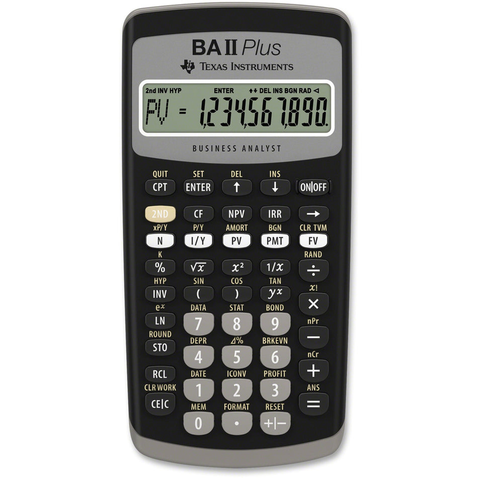 Texas Instruments BA-II Plus Advance Financial Calculator - Power OFF Memory Protection - 1 Line(s) - 10 Digits - LCD - Battery Powered - 1 x Button Cell - 0.6" Height x 3" Width x 6" Depth - Dark Gray - 1 Each