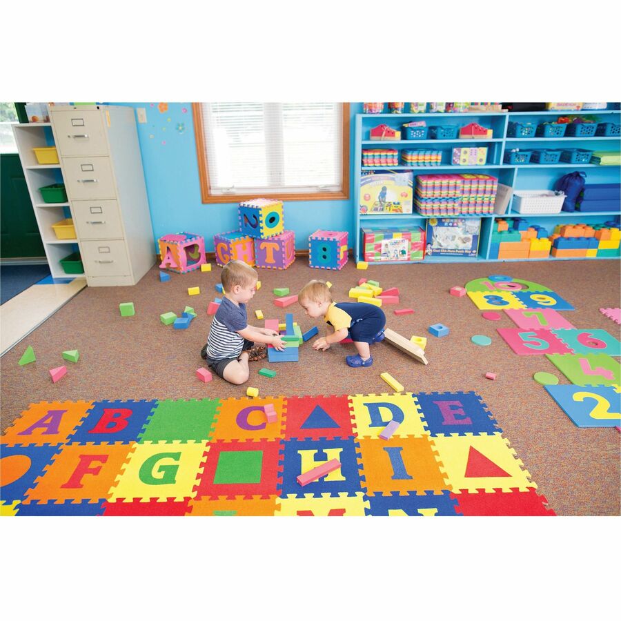 WonderFoam Alphabet Carpet Tiles - 12" Length x 12" Width - Square - Assorted - Foam