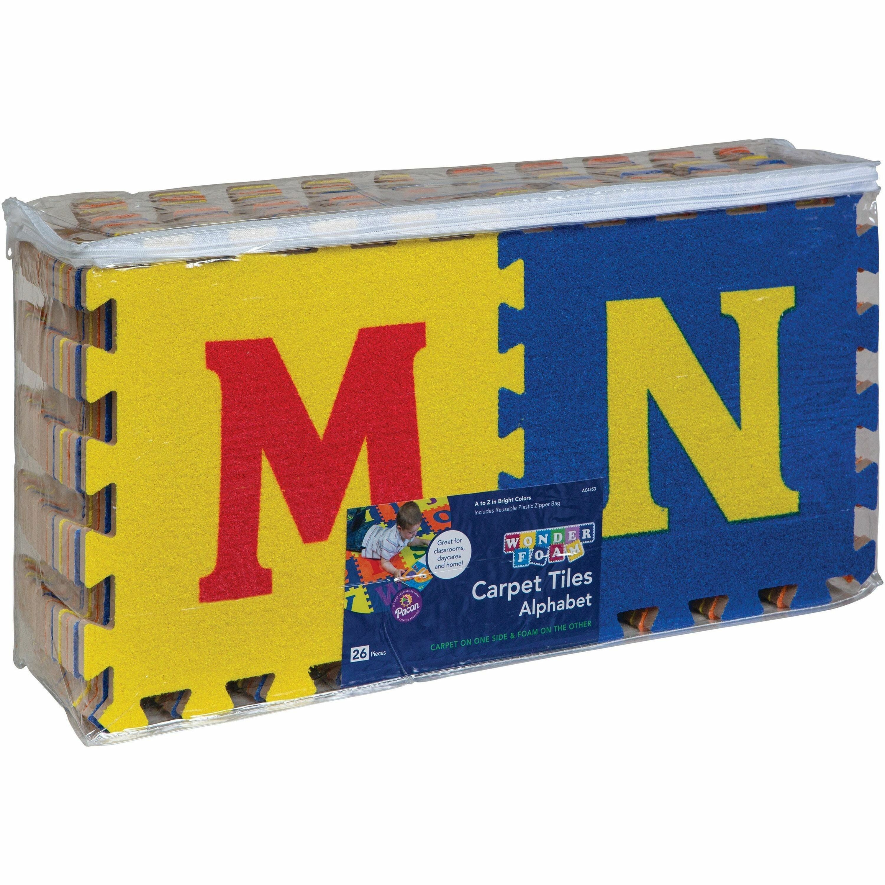 WonderFoam Alphabet Carpet Tiles - 12" Length x 12" Width - Square - Assorted - Foam