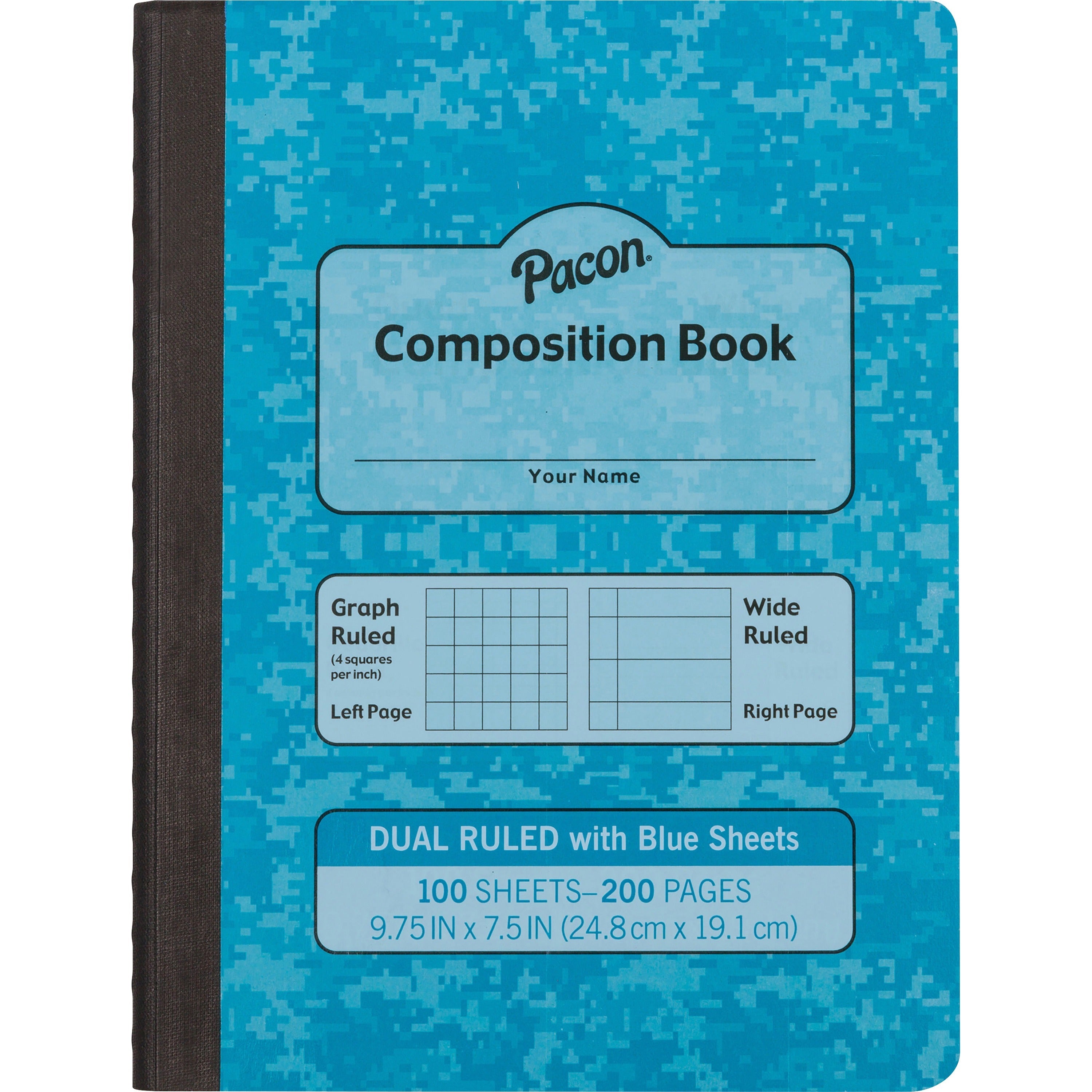 Pacon Dual Ruled Composition Book - 100 Sheets - 9.75" Height - Blue Cardboard Cover - Sturdy, Hard Cover - 1 Each