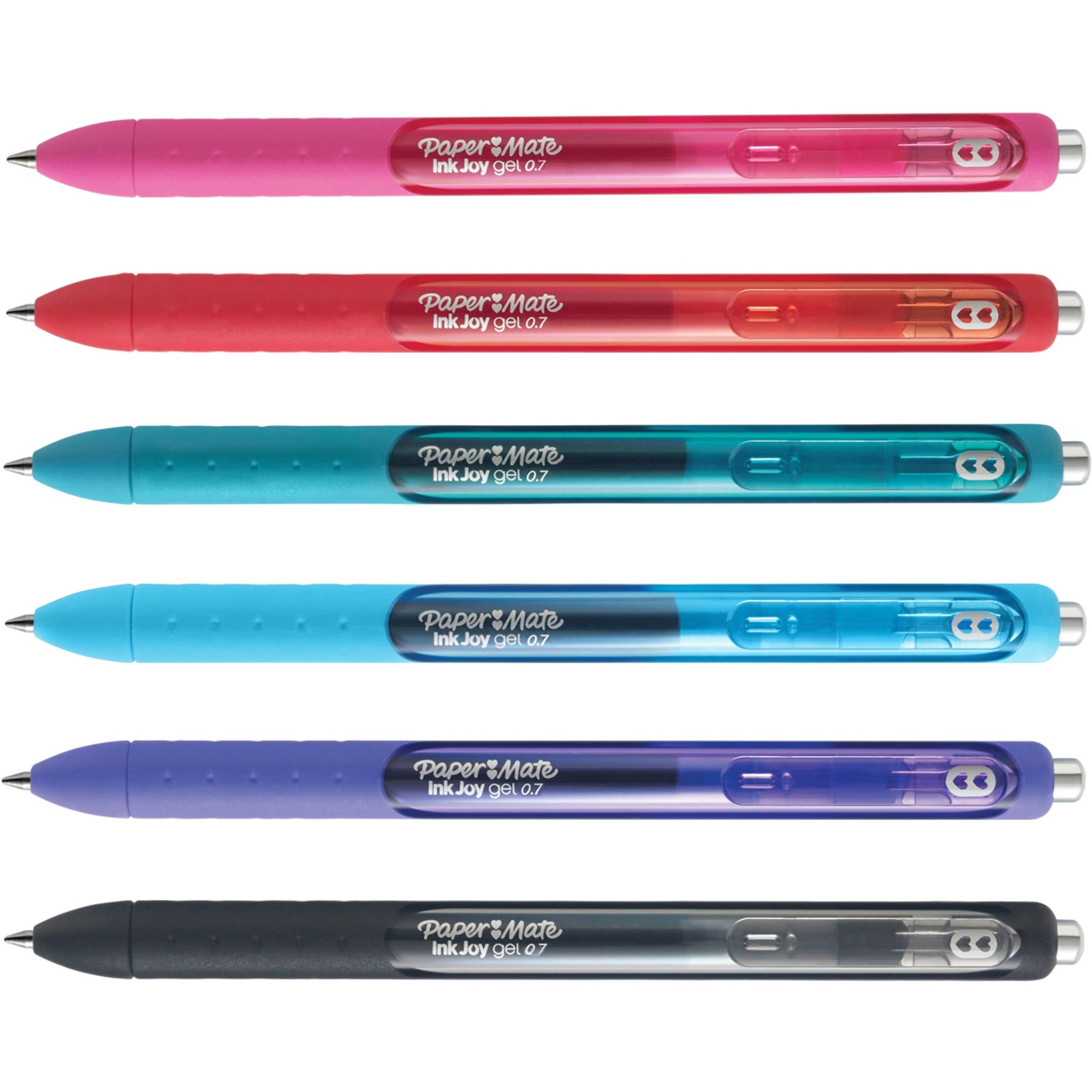 Paper Mate InkJoy Gel Pen - 0.7 mm Medium Pen Point - Retractable - Pink, Red, Teal, Bright Blue, Purple, Black Ink - Gel-based - Pink, Red, Teal, Bright Blue, Purple, Black Barrel - 6 / Pack