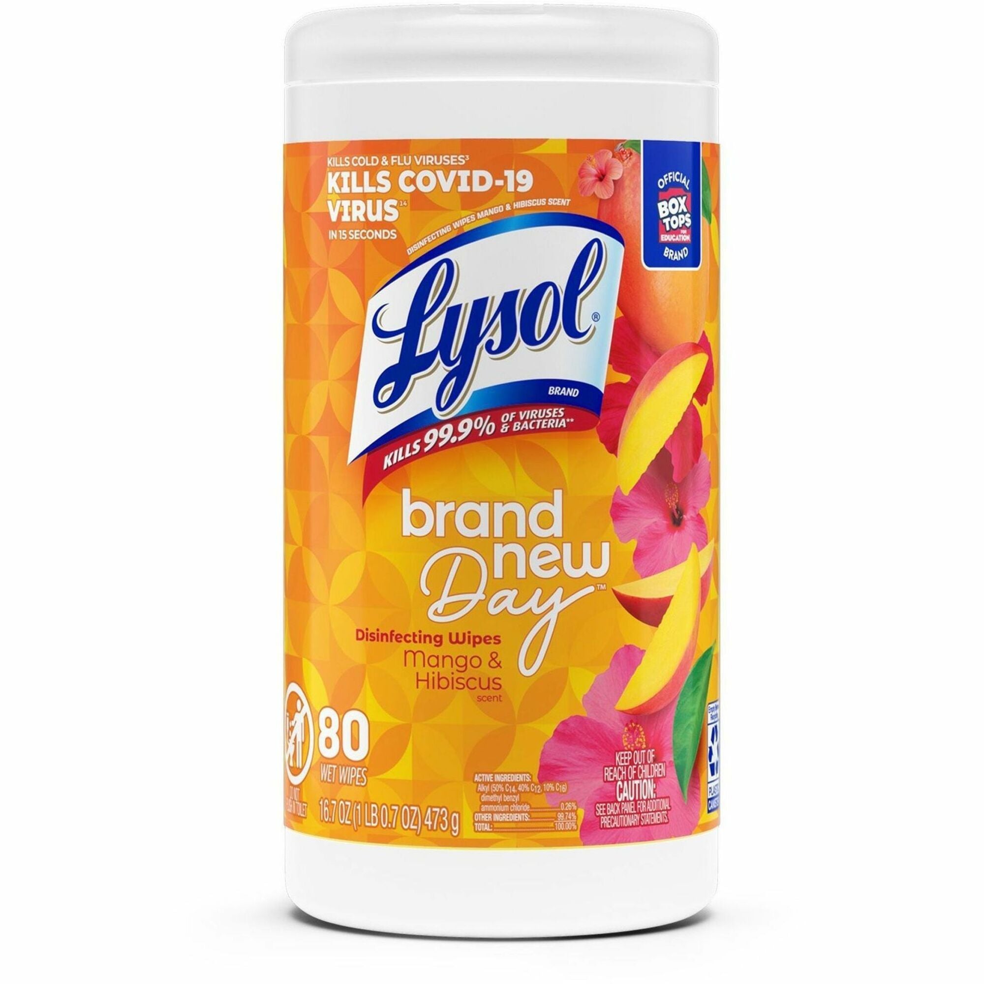 Lysol Brand New Day Disinfecting Wipes - Mango Scent - Disinfectant, Pre-moistened, Strong - White - 80/Tub - 1 Each