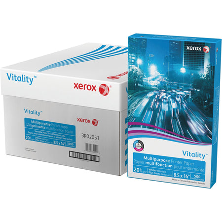 Xerox Vitality Multipurpose Printer Paper - White - 92 Brightness - 8 1/2" x 14" - 20 lb Basis Weight - Smooth - White - 500 Sheets per Ream - 10 / Carton