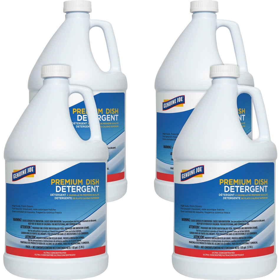Genuine Joe Premium Dish Detergent - Concentrate - 128 fl oz (4 quart) - Recommended For: Grease Remover - Blue - 4 / Carton
