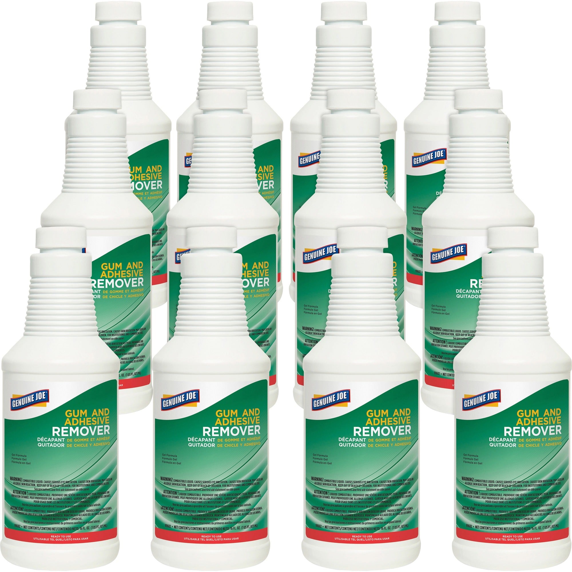 Genuine Joe Gum and Adhesive Remover - For Carpet - Ready-To-Use - 16 fl oz (0.5 quart) - Recommended For: Stain Remover - Residue-free - White - 12 / Carton