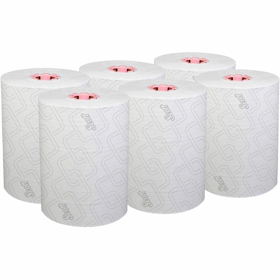 Scott Pro Slimroll Hard Roll Towels - 8" Width x 580 ft Length - White, Pink - Paper - 6 / Carton