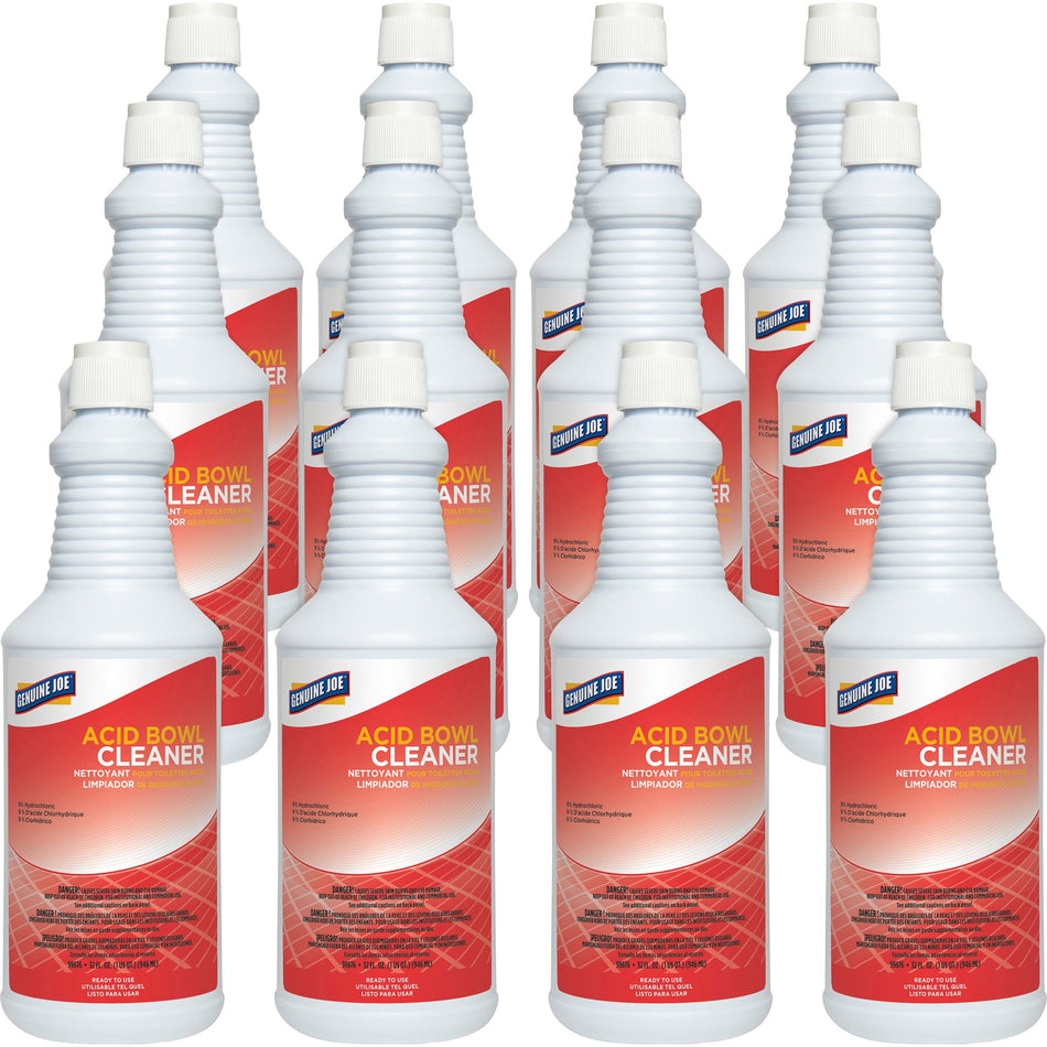 Genuine Joe Acid Bowl Cleaner - Ready-To-Use - 32 fl oz (1 quart) - Pleasant Scent - Aqua Marine - 12 / Carton