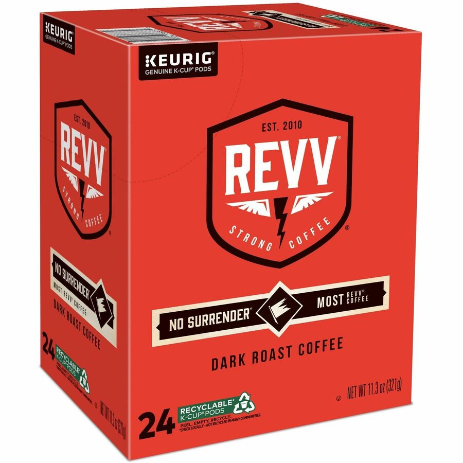 revv® K-Cup, Pod No Surrender Keurig Single-Serve K-Cup Pods, Dark Roast Coffee, 24 Count - Compatible with Keurig Brewer - Dark - K-Cup, Pod - Kosher - 24 / Pack