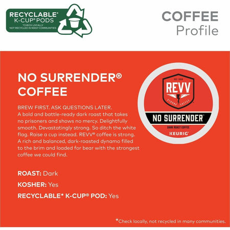 revv® K-Cup Pod No Surrender Keurig Single-Serve Pods Dark Roast Coffee 24 Count - Compatible with Brewer
