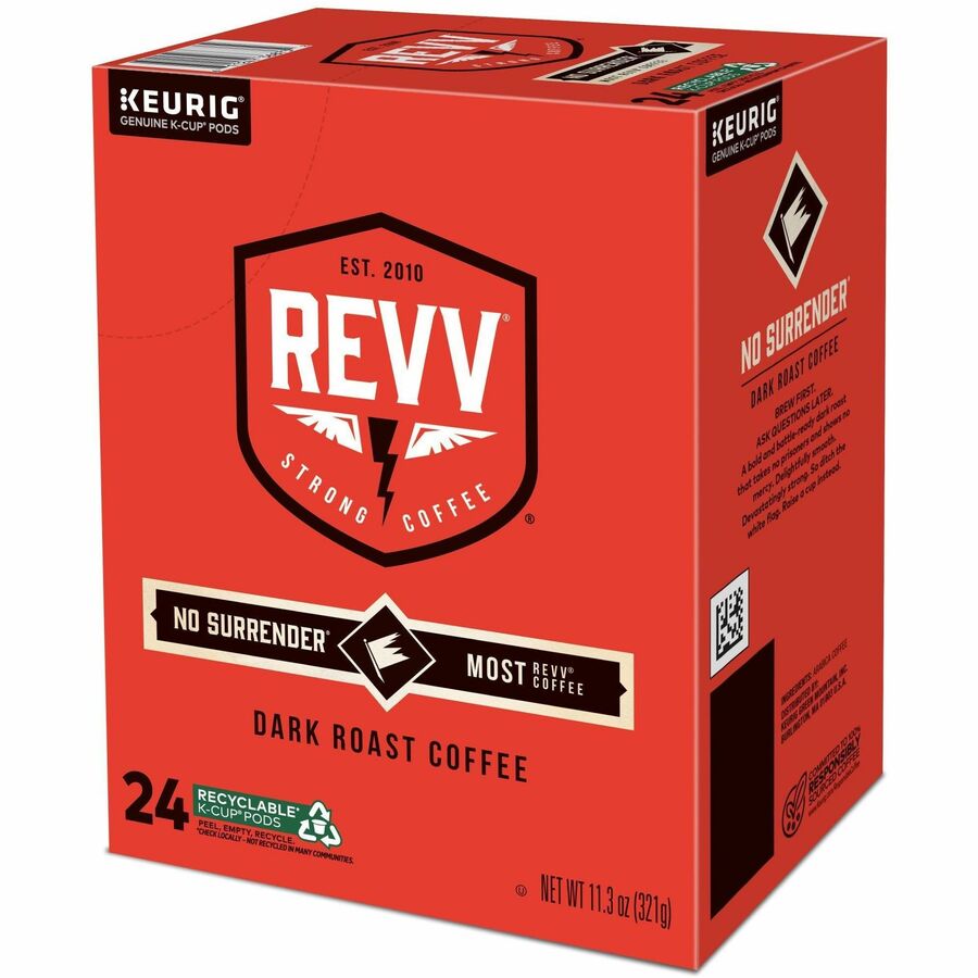 revv® K-Cup, Pod No Surrender Keurig Single-Serve K-Cup Pods, Dark Roast Coffee, 24 Count - Compatible with Keurig Brewer - Dark - K-Cup, Pod - Kosher - 24 / Pack