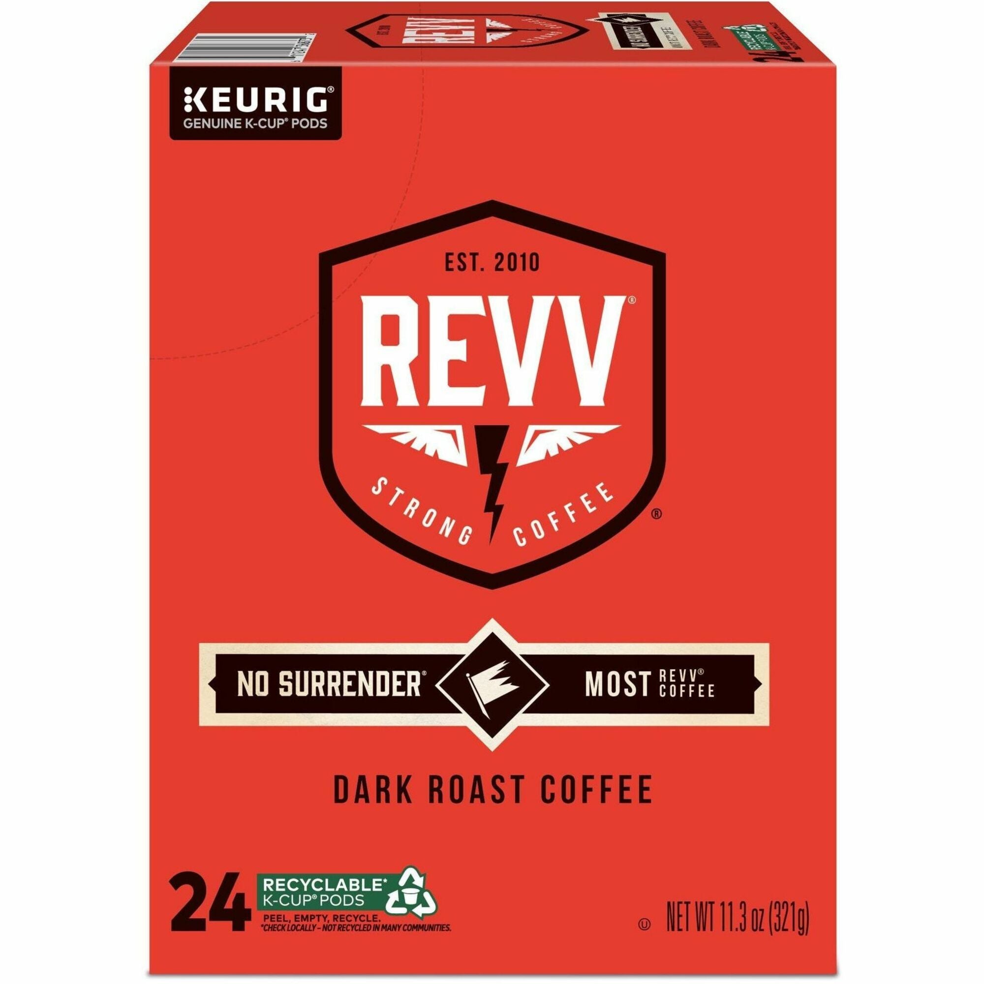revv® K-Cup, Pod No Surrender Keurig Single-Serve K-Cup Pods, Dark Roast Coffee, 24 Count - Compatible with Keurig Brewer - Dark - K-Cup, Pod - Kosher - 24 / Pack