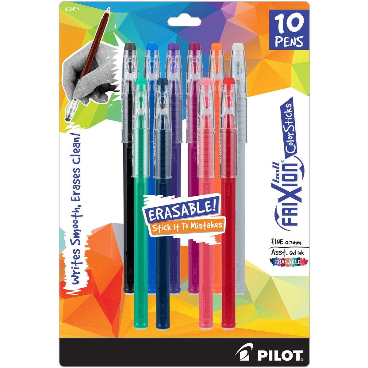 FriXion ColorSticks Erasable Gel Ink Pen - 0.7 mm Fine Pen Point - Erasable - Assorted Ink - 10 / Pack