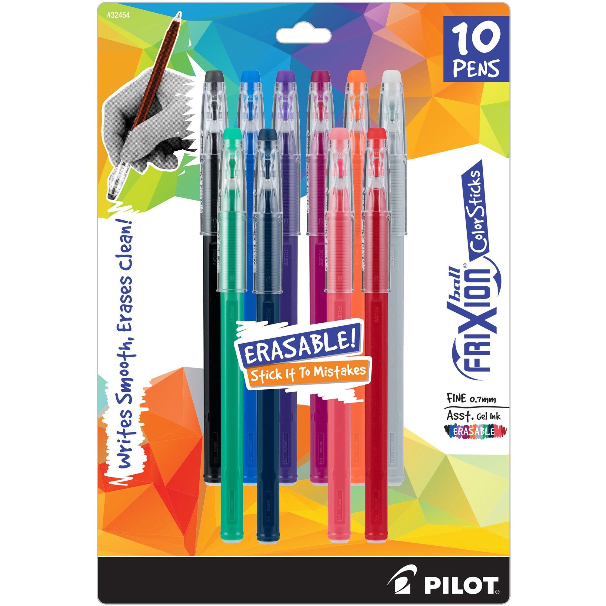 FriXion ColorSticks Erasable Gel Ink Pen - 0.7 mm Fine Pen Point - Erasable - Assorted Ink - 10 / Pack