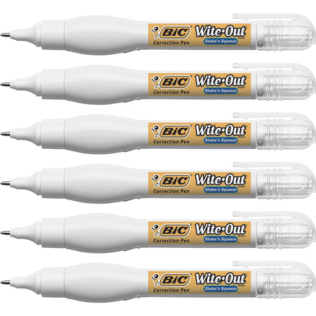 Wite-Out Shake n' Squeeze Correction Pens - Tip Applicator - 8 mL - White - 6 / Box
