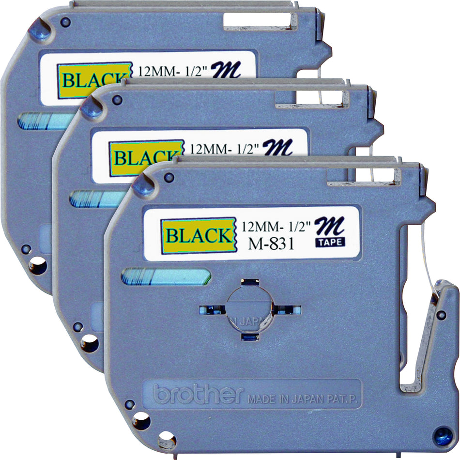 P-touch P-touch Nonlaminated M Series Tape Cartridge - 1/2" Width - Rectangle - Black, Gold - 3 / Bundle