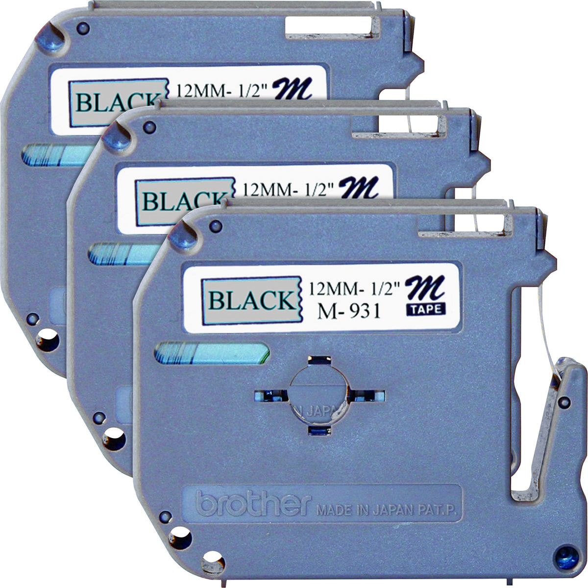 P-touch P-touch Nonlaminated M Series Tape Cartridge - 1/2" Width - Rectangle - Direct Thermal - Silver, Black - 3 / Bundle