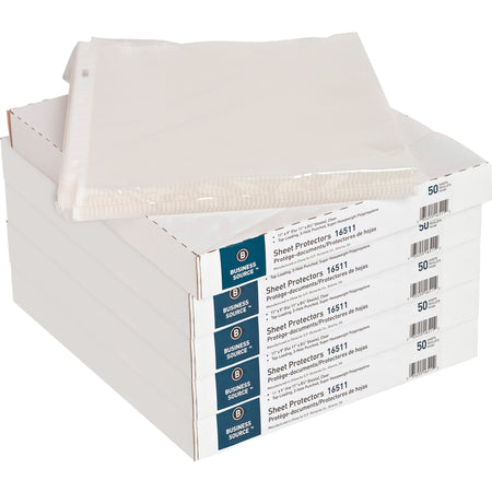 Business Source Sheet Protectors - For Letter 8 1/2" x 11" Sheet - 3 x Holes - Ring Binder - Top Loading - Rectangular - Clear - Polypropylene - 50/Box - 5 / Carton