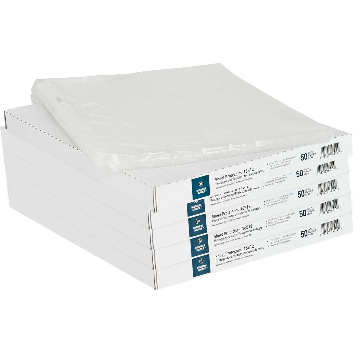 Business Source Sheet Protectors - For Letter 8 1/2" x 11" Sheet - 3 x Holes - Ring Binder - Top Loading - Rectangular - Clear - Polypropylene - 50/Box - 5 / Bundle