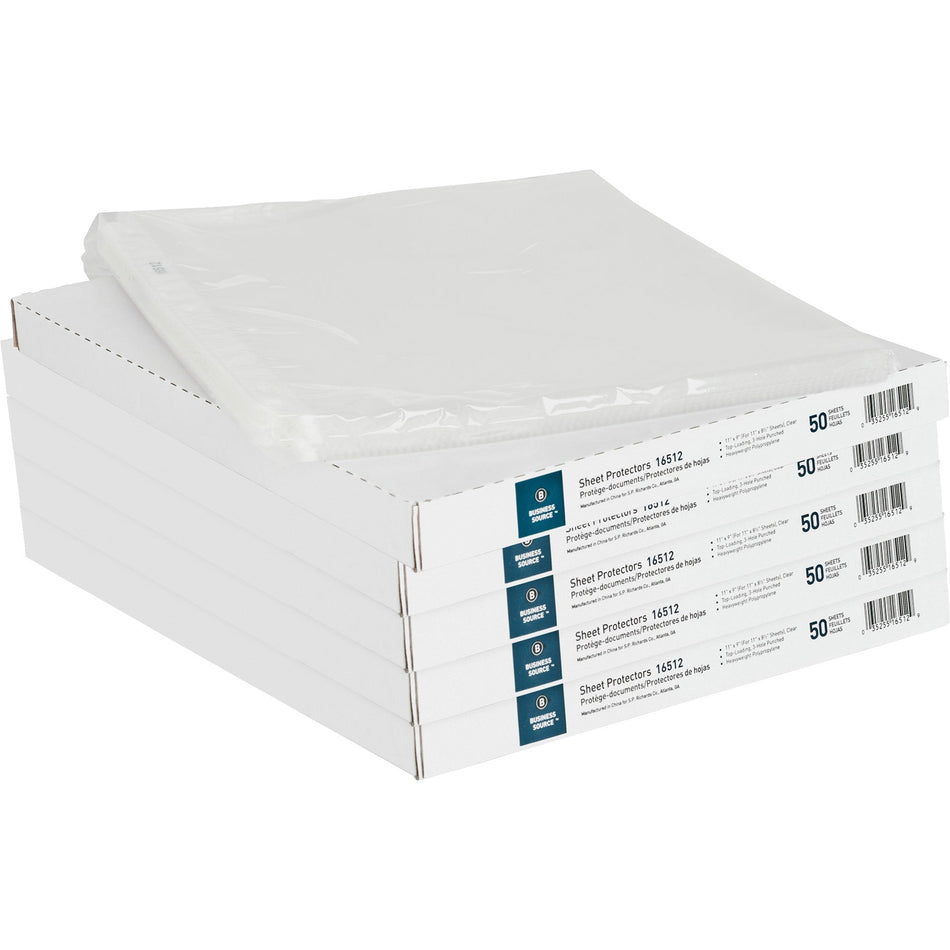 Business Source Sheet Protectors - For Letter 8 1/2" x 11" Sheet - 3 x Holes - Ring Binder - Top Loading - Rectangular - Clear - Polypropylene - 50/Box - 5 / Bundle
