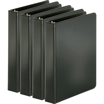 Business Source 1’’ Round Ring Binders - 240 Sheet Capacity - Black - Sturdy Design - 4 Pack