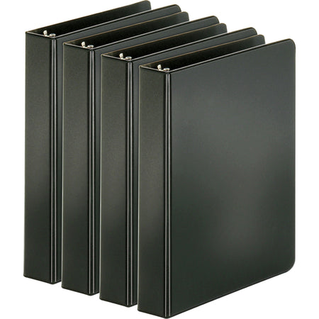 Business Source Basic Round Ring Binders - 1" Binder Capacity - 240 Sheet Capacity - 3 Ring(s) - Fastener(s): Round Ring - Pocket(s): Inside Front & Back - Chipboard, Polypropylene - Black - Exposed Rivet, Sturdy, Open and Closed Triggers - 4 / Bundle