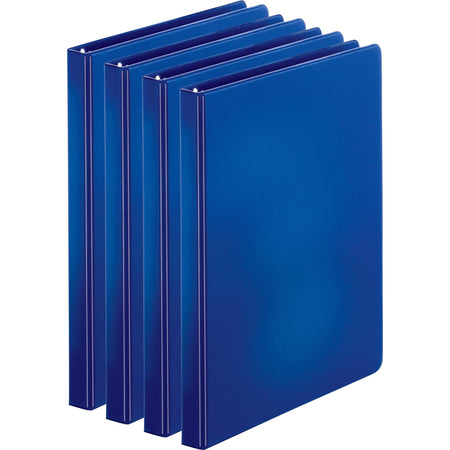 Business Source Basic Round Ring Binders - 1/2" Binder Capacity - Letter - 8 1/2" x 11" Sheet Size - 125 Sheet Capacity - 3 Ring(s) - Fastener(s): Round Ring - Pocket(s): Internal - Chipboard, Polypropylene - Dark Blue - Exposed Rivet, Sturdy - 4 / Bundle
