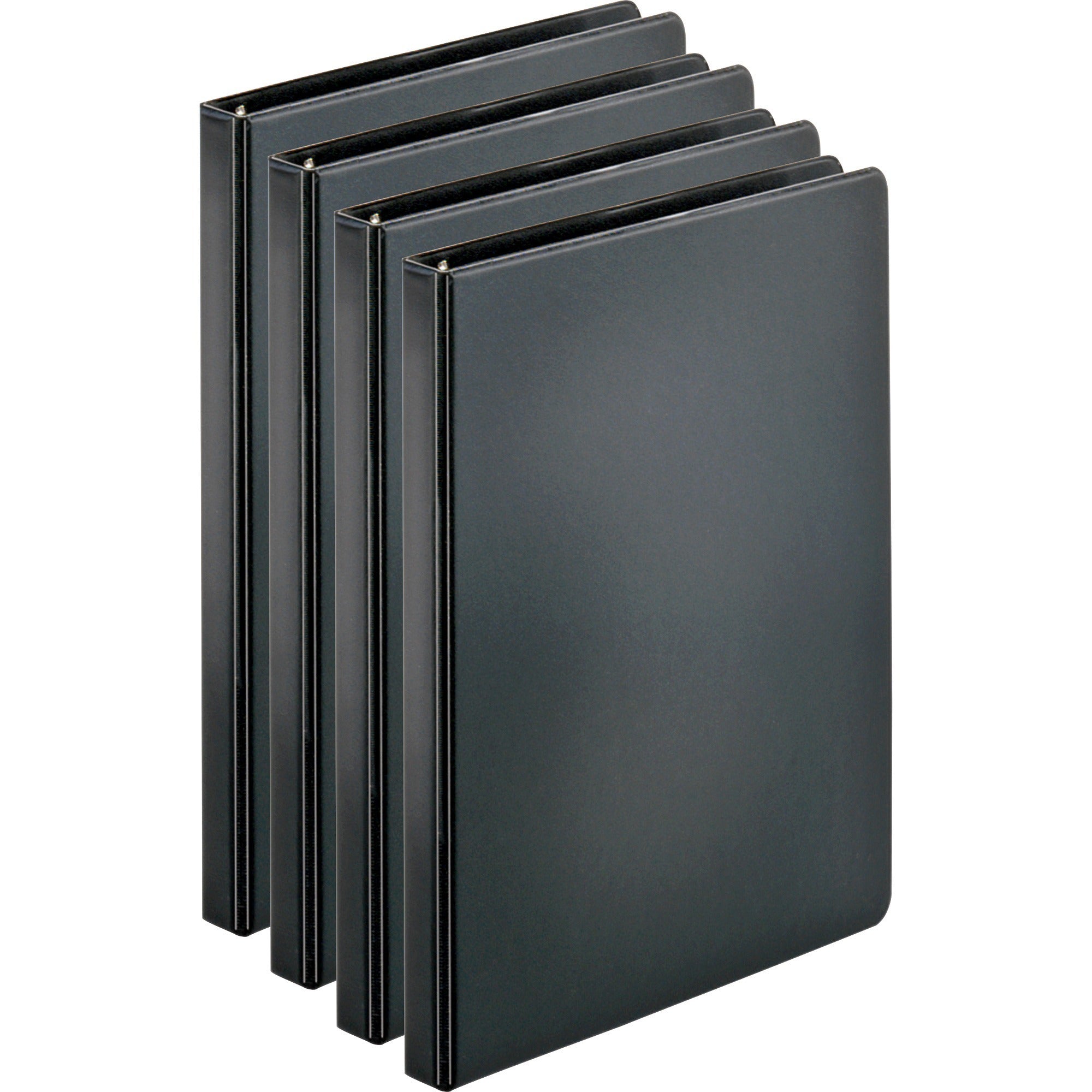 Business Source Basic Round Ring Binders - 1/2" Binder Capacity - Letter - 8 1/2" x 11" Sheet Size - 125 Sheet Capacity - 3 Ring(s) - Fastener(s): Round Ring - Pocket(s): Internal - Chipboard, Polypropylene - Black - Exposed Rivet, Sturdy - 4 / Bundle