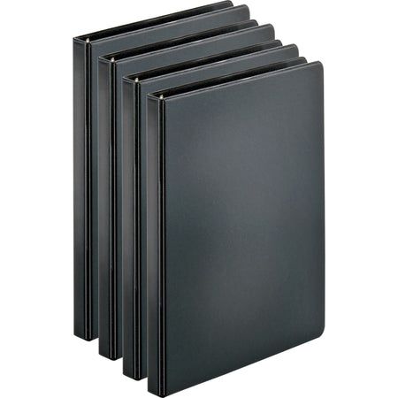 Business Source Basic Round Ring Binders - 1/2" Binder Capacity - Letter - 8 1/2" x 11" Sheet Size - 125 Sheet Capacity - 3 Ring(s) - Fastener(s): Round Ring - Pocket(s): Internal - Chipboard, Polypropylene - Black - Exposed Rivet, Sturdy - 4 / Bundle