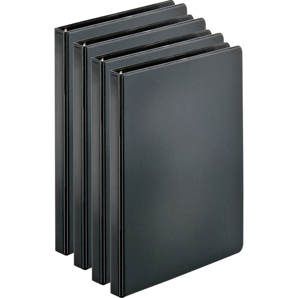 Business Source Basic Round Ring Binders - 1/2" Binder Capacity - Letter - 8 1/2" x 11" Sheet Size - 125 Sheet Capacity - 3 Ring(s) - Fastener(s): Round Ring - Pocket(s): Internal - Chipboard, Polypropylene - Black - Exposed Rivet, Sturdy - 4 / Bundle