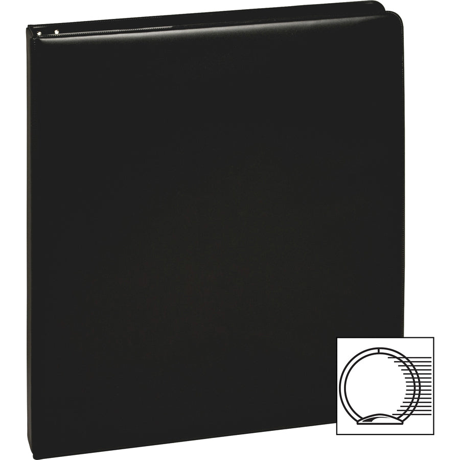 Business Source Basic Round Ring Binders - 1/2" Binder Capacity - Letter - 8 1/2" x 11" Sheet Size - 125 Sheet Capacity - 3 Ring(s) - Fastener(s): Round Ring - Pocket(s): Internal - Chipboard, Polypropylene - Black - Exposed Rivet, Sturdy - 4 / Bundle