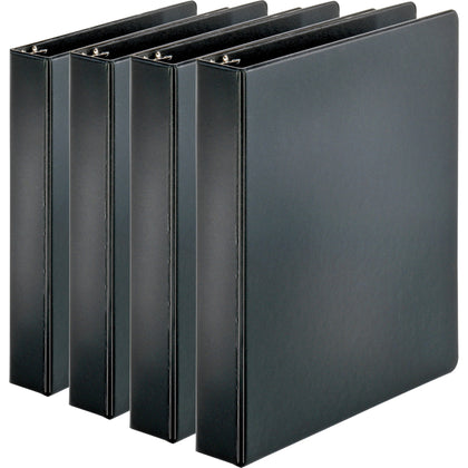 Business Source Basic Round Ring Binders - 1 1/2’’ Capacity - Letter Size - Black Sturdy - 4 Pack