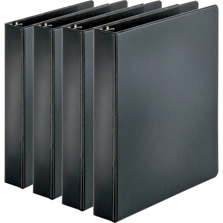Business Source Basic Round Ring Binders - 1 1/2" Binder Capacity - Letter - 8 1/2" x 11" Sheet Size - 350 Sheet Capacity - 3 Ring(s) - Fastener(s): Round Ring - Pocket(s): Internal - Chipboard, Polypropylene - Black - Exposed Rivet, Sturdy - 4 / Bundle