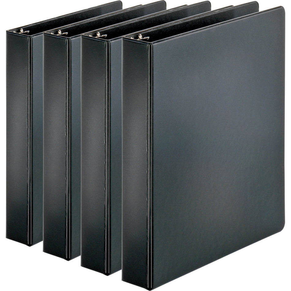 Business Source Basic Round Ring Binders - 1 1/2" Binder Capacity - Letter - 8 1/2" x 11" Sheet Size - 350 Sheet Capacity - 3 Ring(s) - Fastener(s): Round Ring - Pocket(s): Internal - Chipboard, Polypropylene - Black - Exposed Rivet, Sturdy - 4 / Bundle