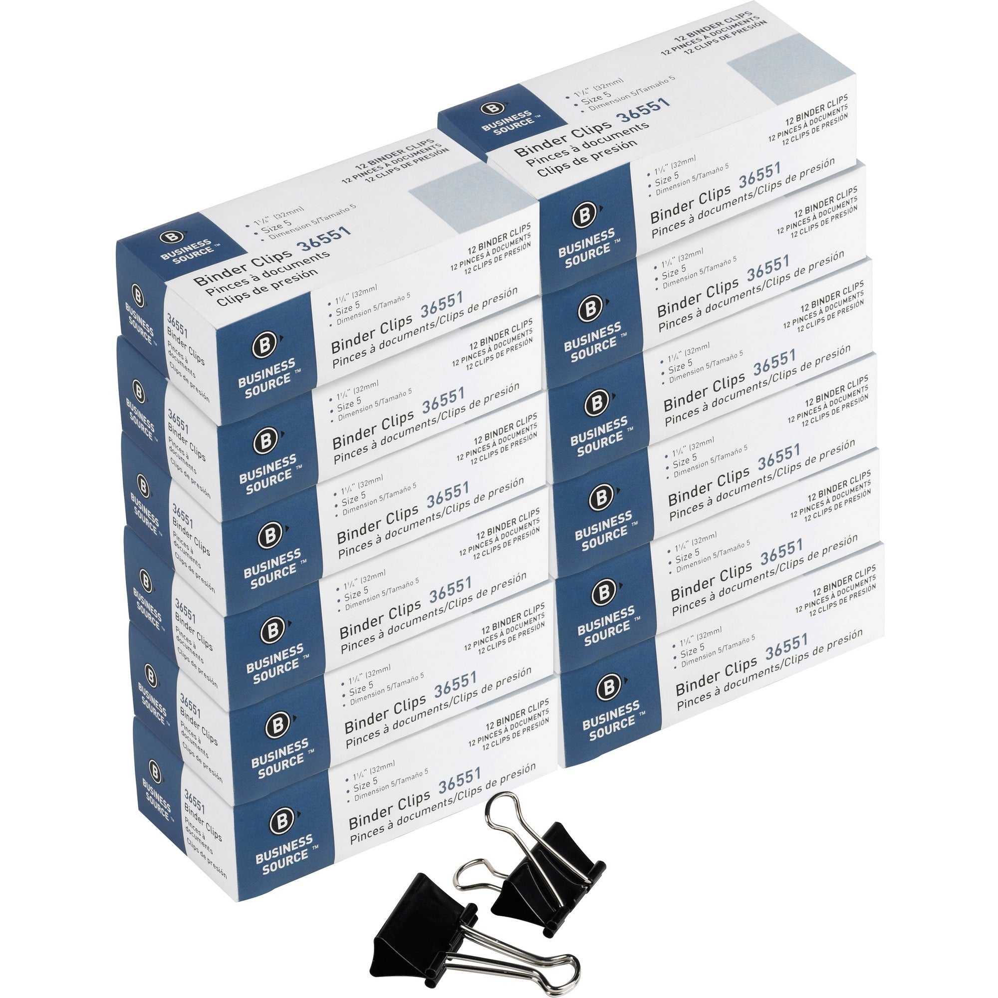 Business Source Fold-back Binder Clips - Medium - 1.3" Length x 1.3" Width - 0.63" Size Capacity - Black - Steel - 1 Dozen/Box - 120 / Carton