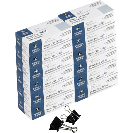Business Source Fold-back Binder Clips - Medium - 1.3" Length x 1.3" Width - 0.63" Size Capacity - Black - Steel - 1 Dozen/Box - 120 / Carton
