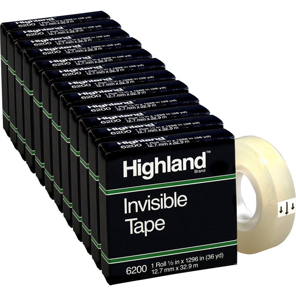Highland 1/2"W Matte-finish Invisible Tape - 36 yd Length x 0.50" Width - 1" Core - Matte - Clear - For Mending, Splicing, Holding - 12 / Box