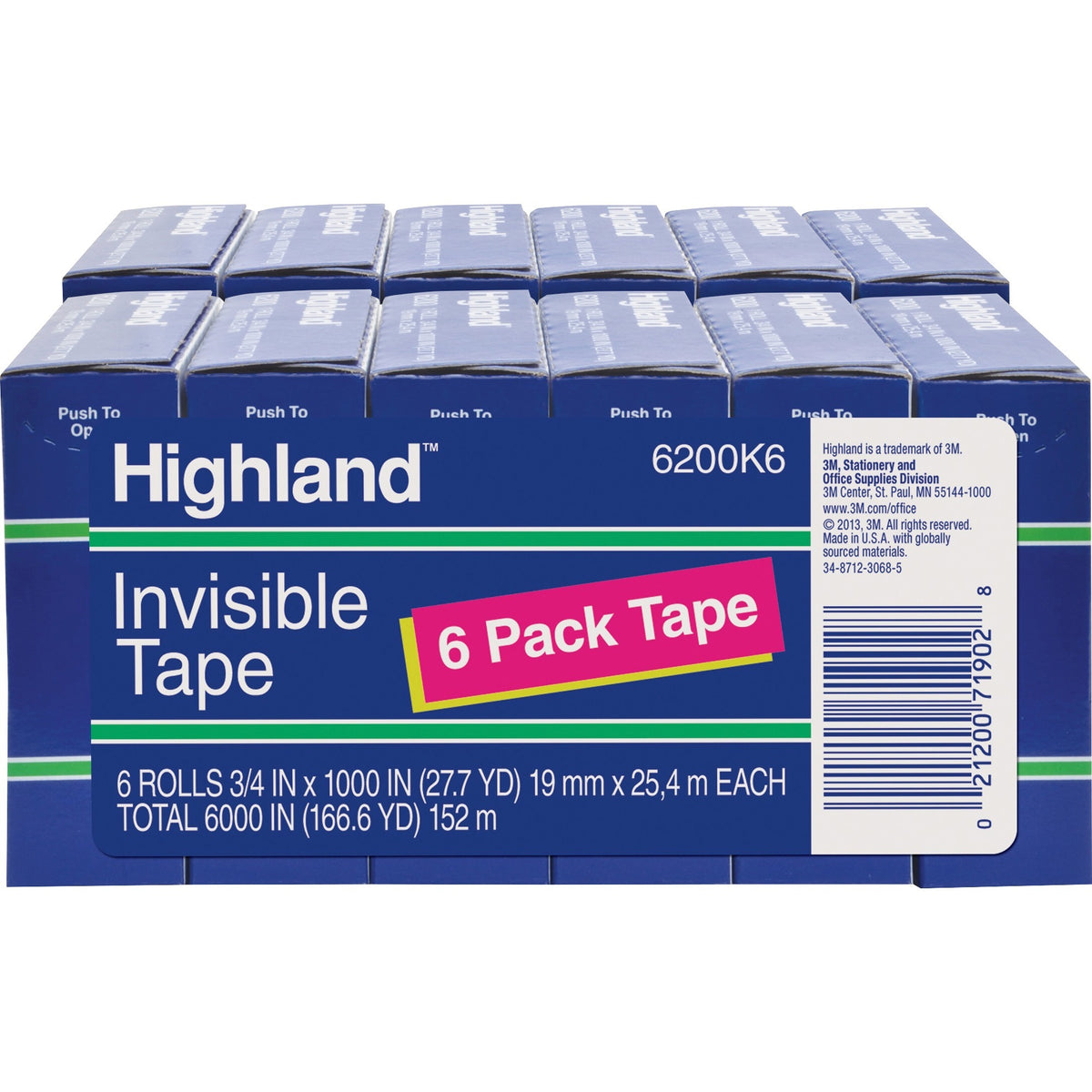 Highland 3/4"W Matte-finish Invisible Tape - 27.78 yd Length x 0.75" Width - 1" Core - Matte - Clear - For Mending, Holding, Splicing - 6/Pack - 2 / Bundle